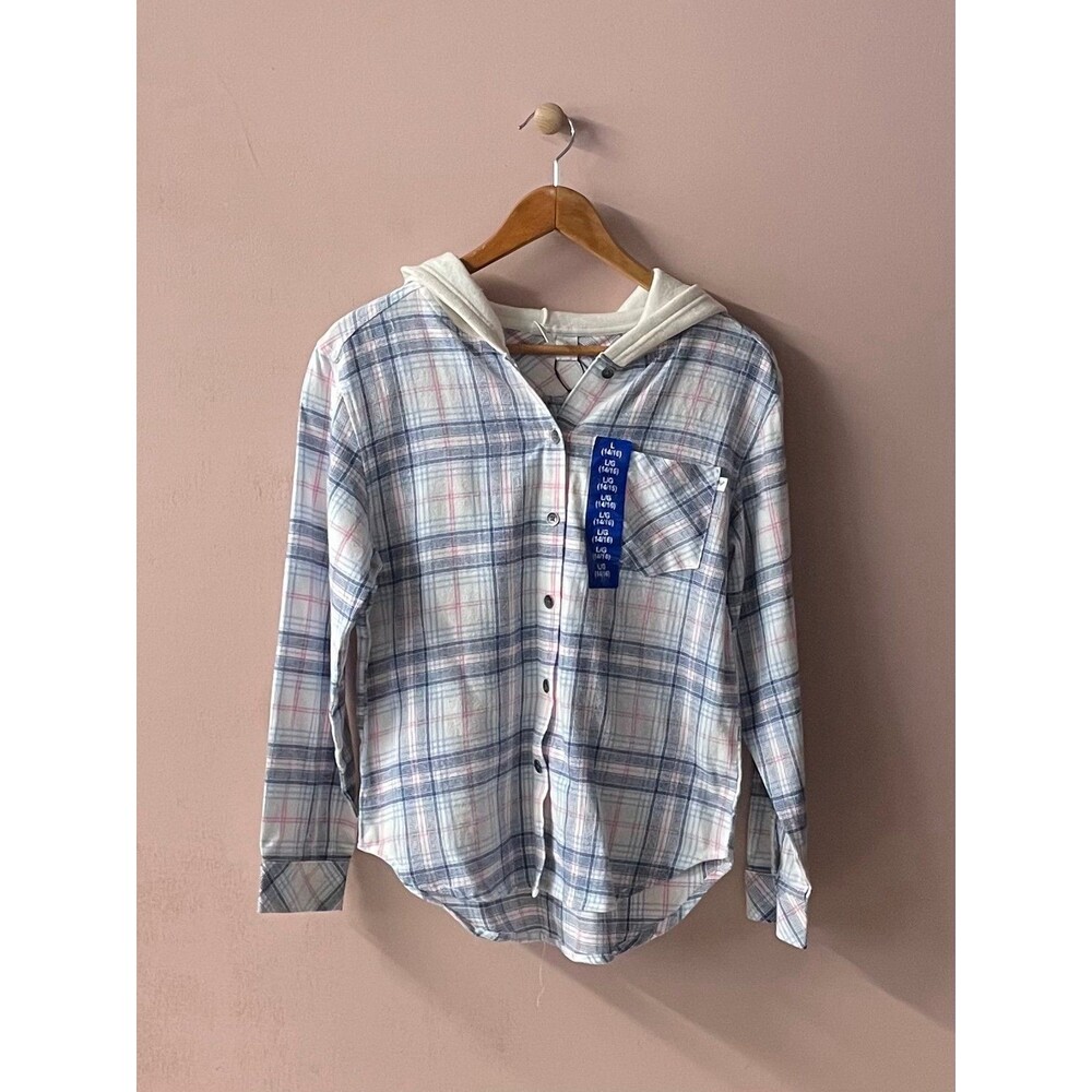 Roxy Girls Plaid Flannel Hoodie NWT Size L